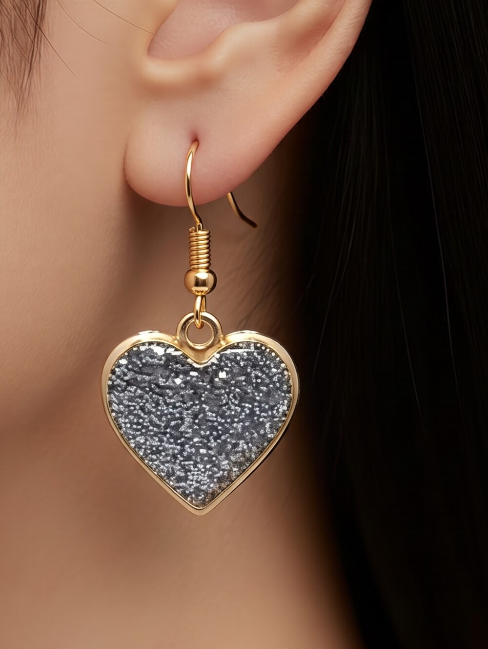 Sparkly Silver Glitter Heart Dangle Earrings Soft Girl Valentine Gold Jewelry